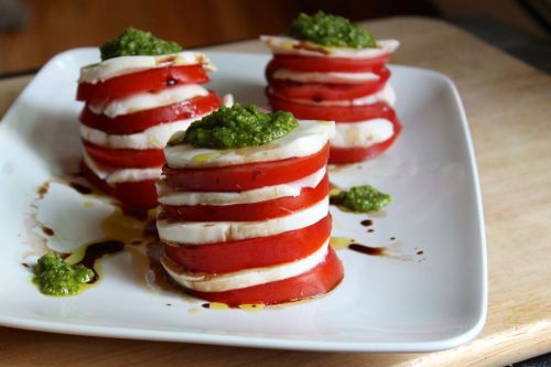 Tomato and Mozzarella Salad with Garlic Scape Pesto | Peace, Love, and Food